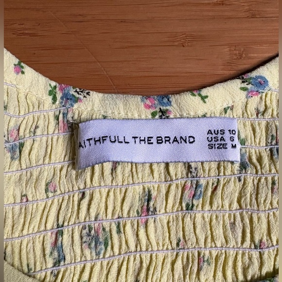 NWT Faithfull the Brand- Constantia Yellow Floral Puff Sleeve Dress. Size US 6 - Picture 7 of 12